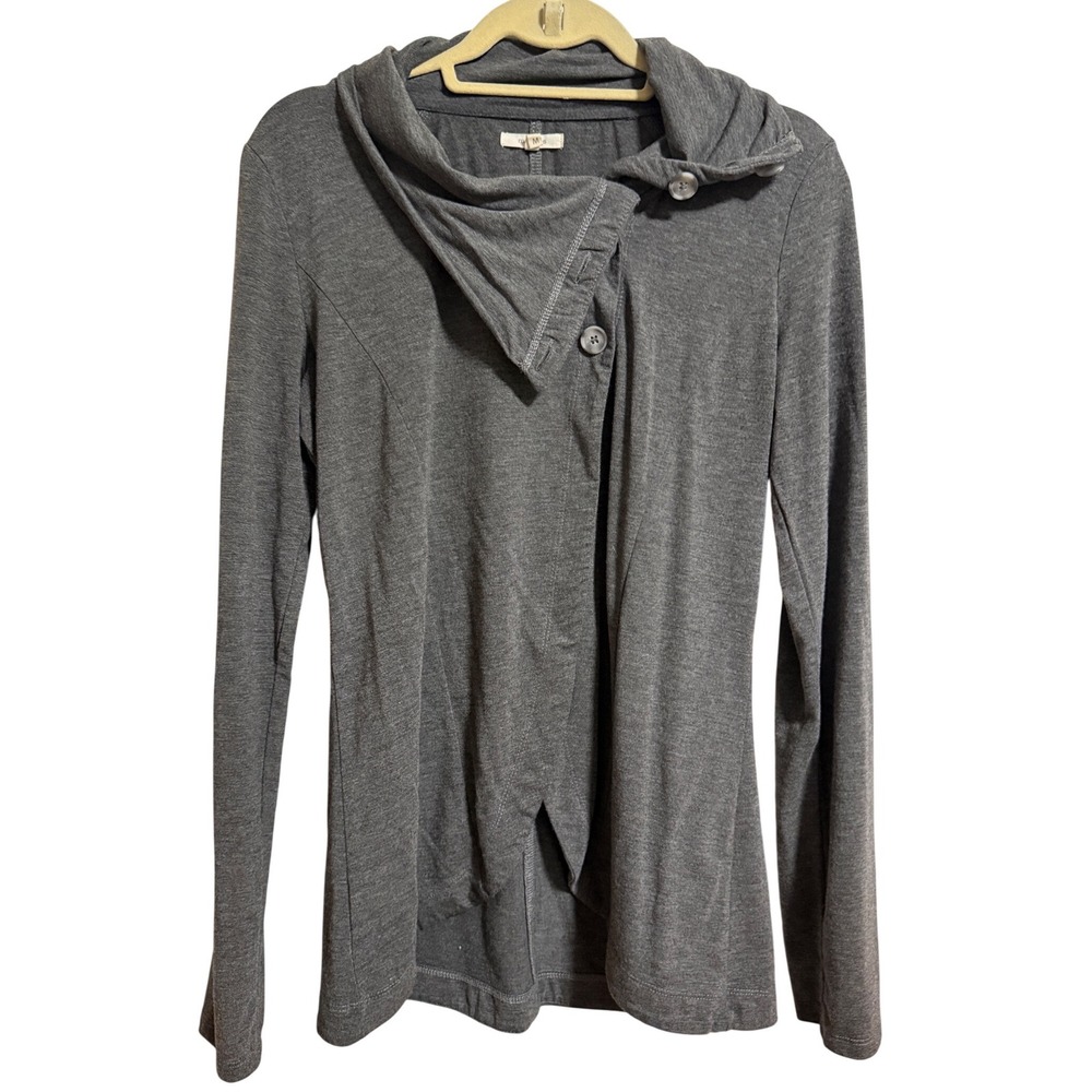 Maurices Womens Gray Asymmetrical Button Cowl Neck Long Sleeve Top Size M